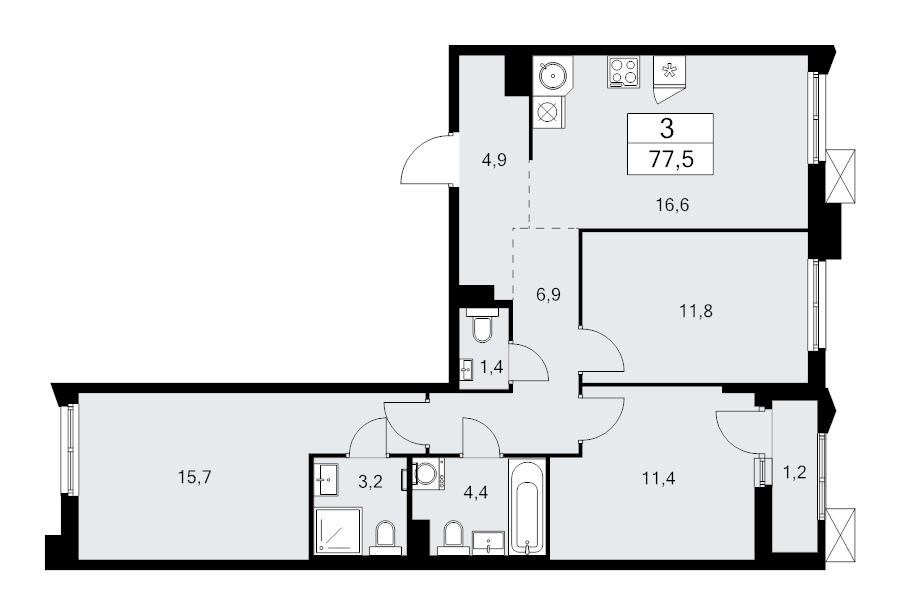 4 ккв (Евро) 77,5 м²
