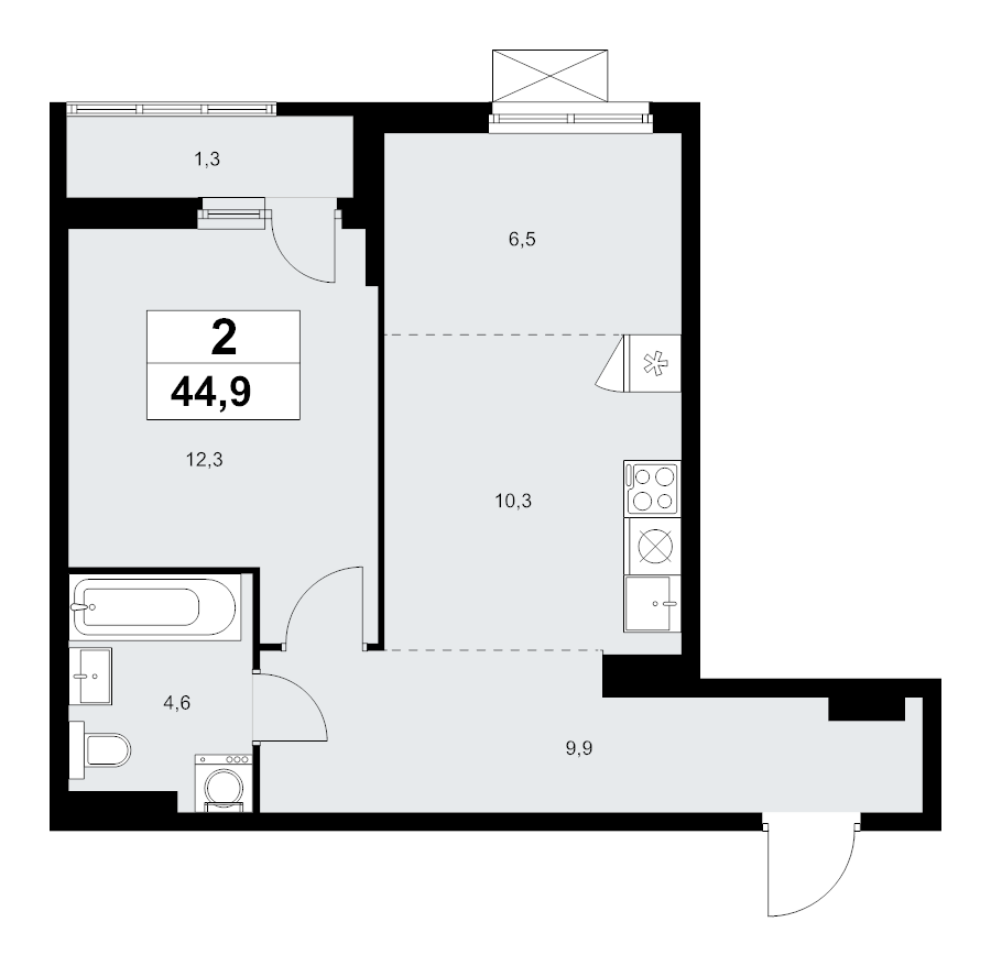 2 ккв (Евро) 44,9 м²