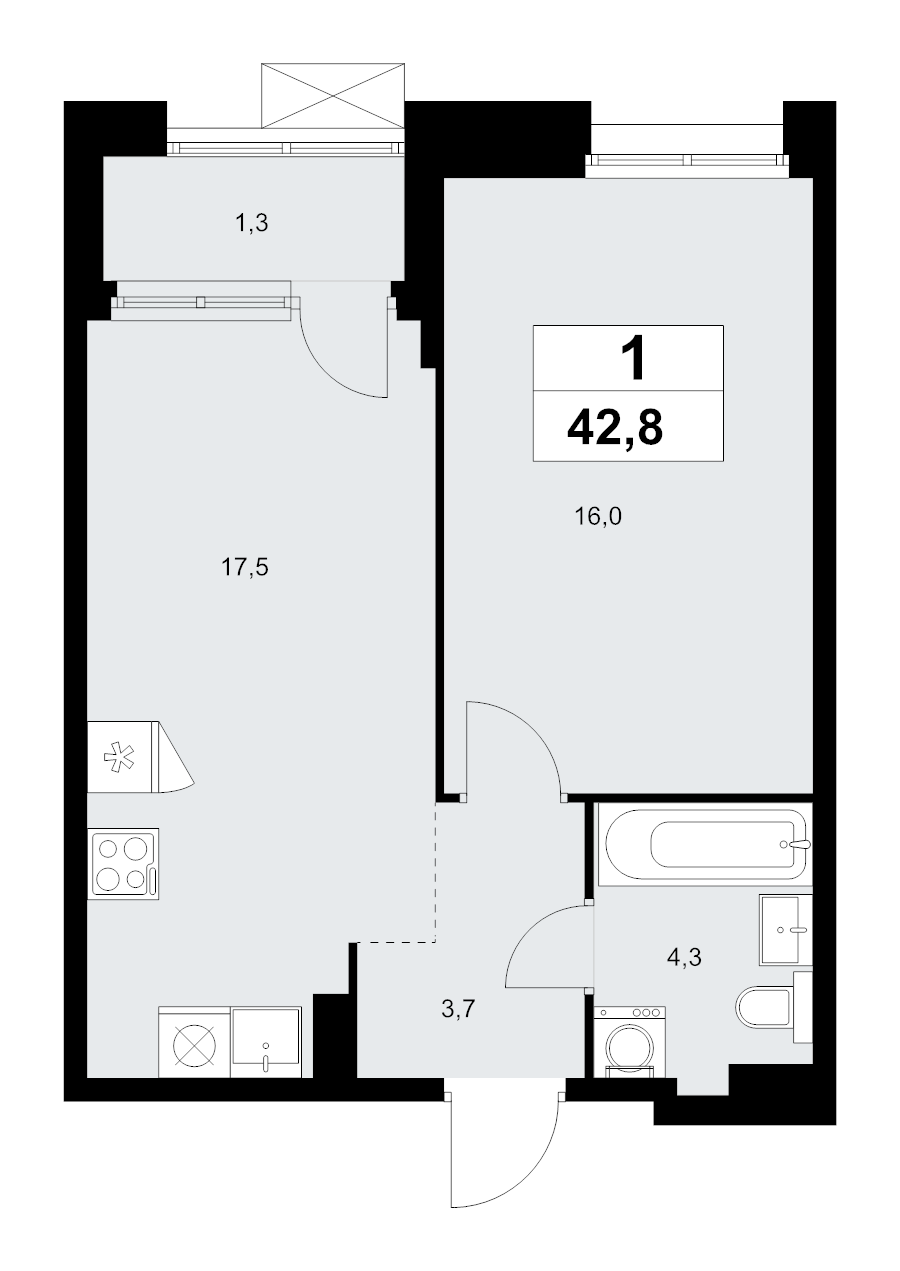 2 ккв (Евро) 42,8 м²