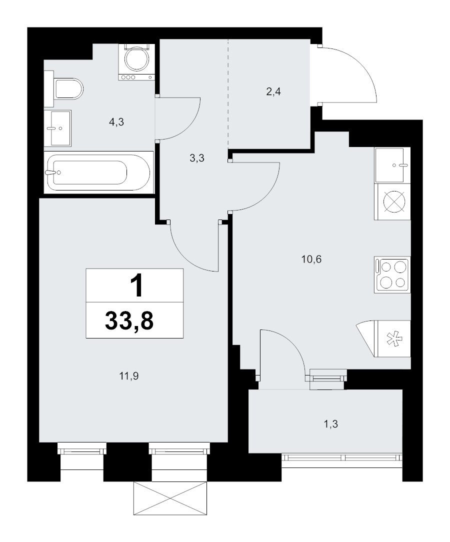 1 ккв 33,8 м²