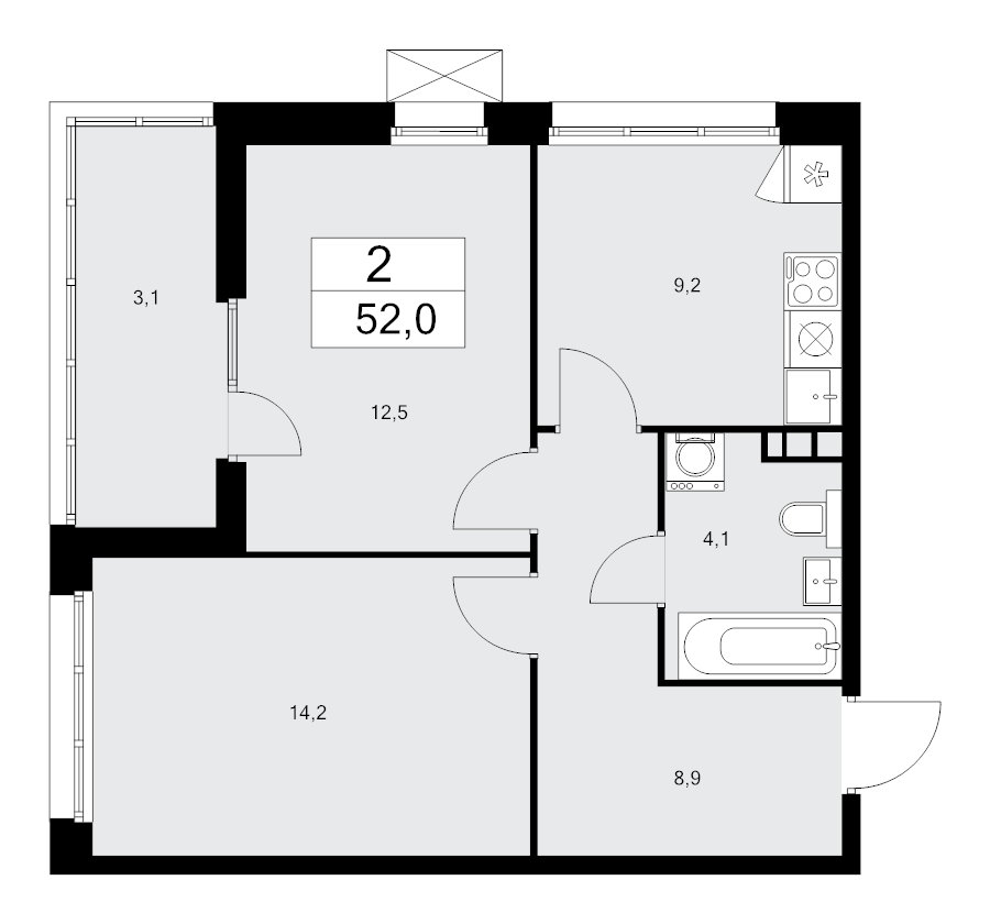2 ккв 51,8 м²
