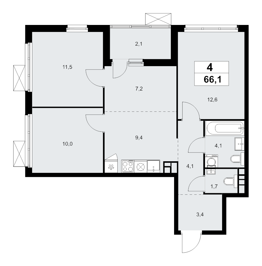 4 ккв (Евро) 66,1 м²