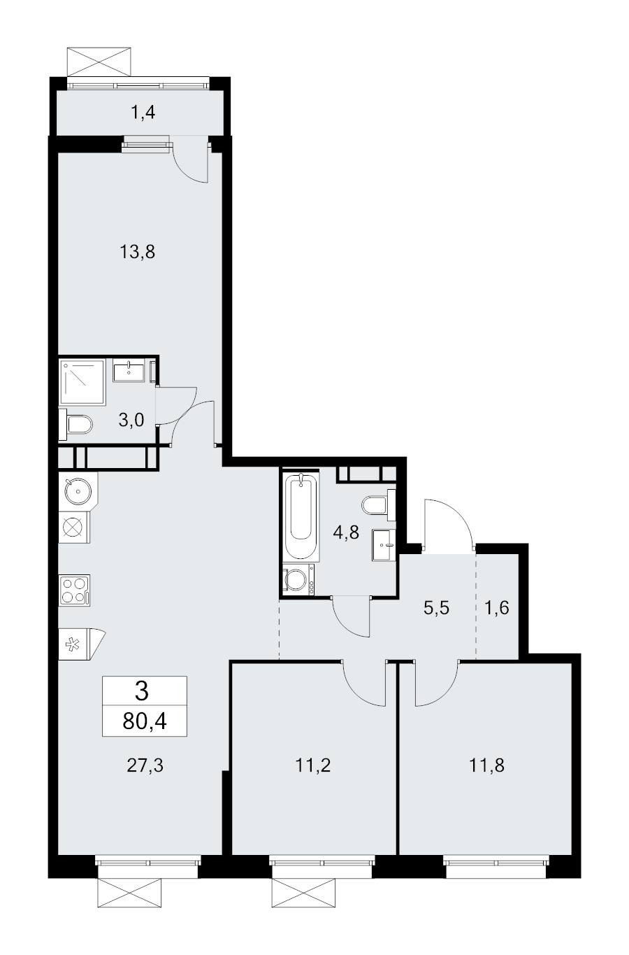4 ккв (Евро) 80,4 м²