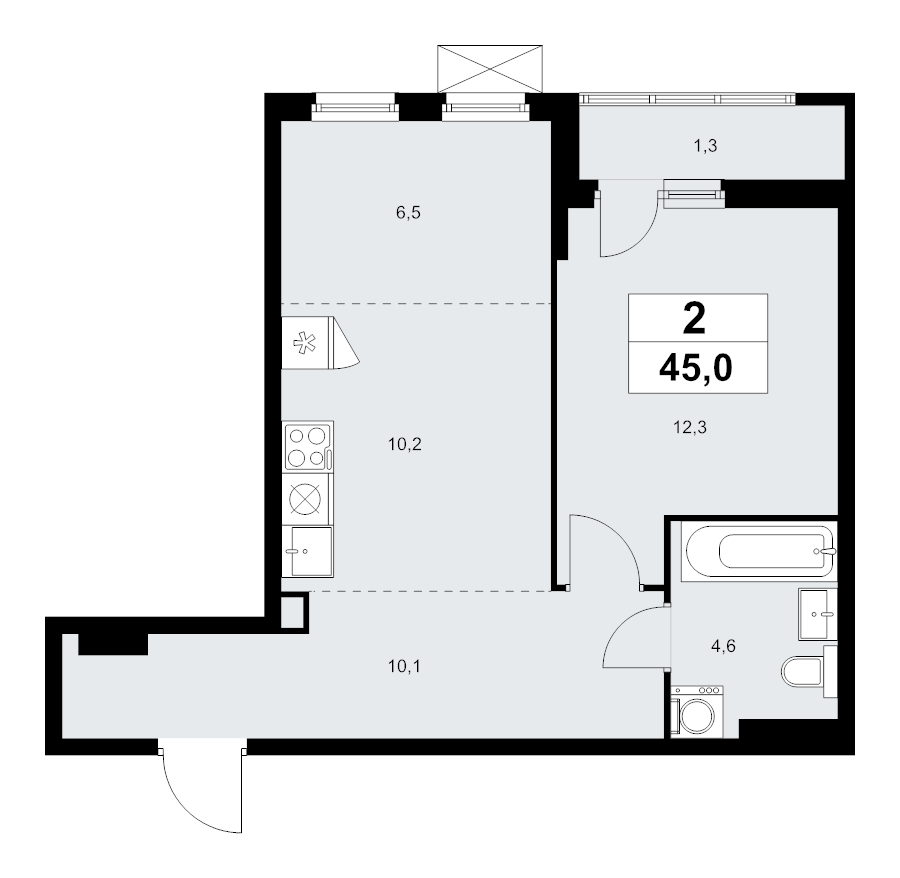 2 ккв (Евро) 45,1 м²
