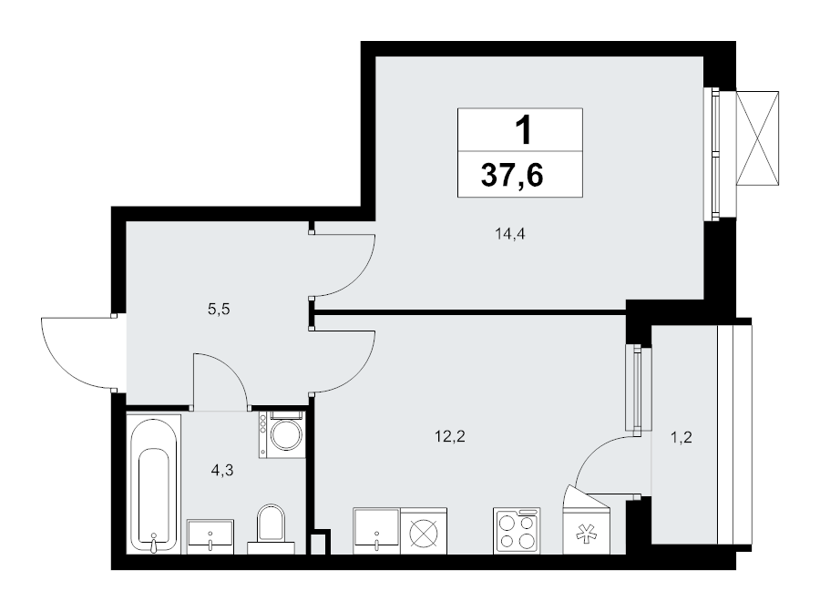 1 ккв 37,6 м²
