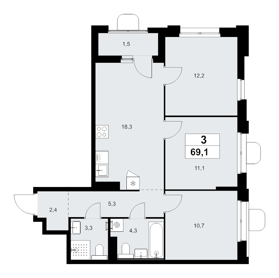 4 ккв (Евро) 69,1 м²