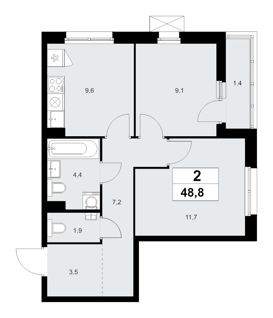2 ккв 48,8 м²