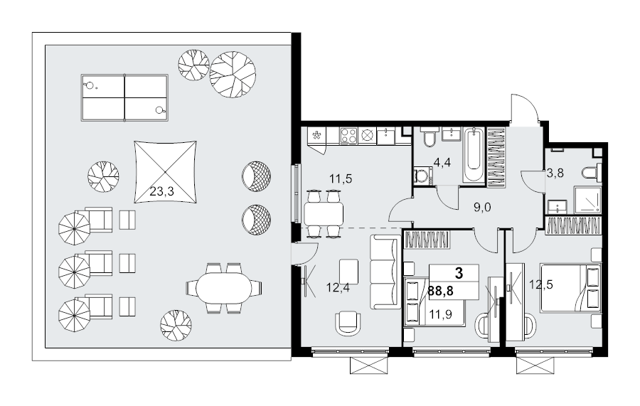3 ккв (Евро) 88,8 м²