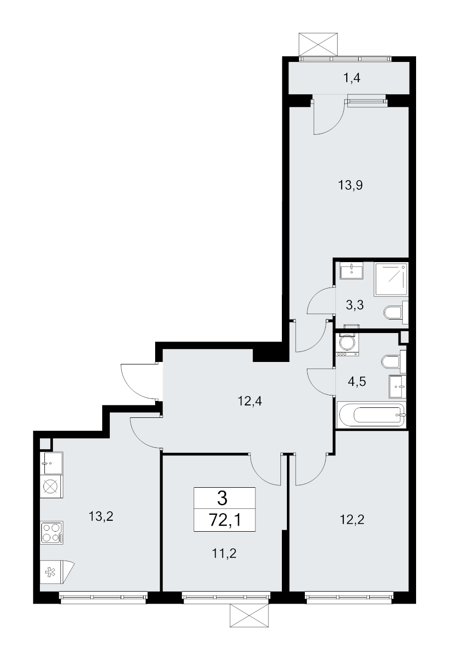 3 ккв 72,1 м²