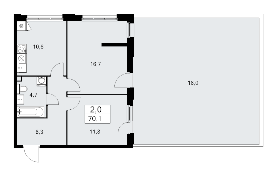 2 ккв 70,1 м²