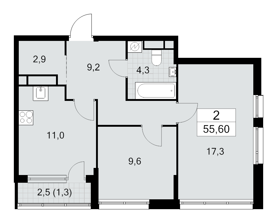 2 ккв 55,6 м²