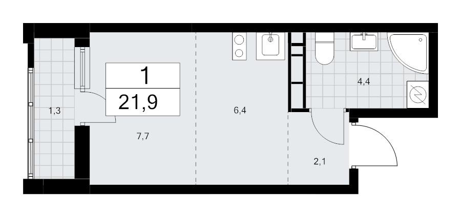 Студия 21,9 м²