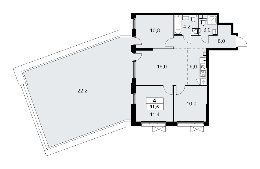 4 ккв (Евро) 91,6 м²