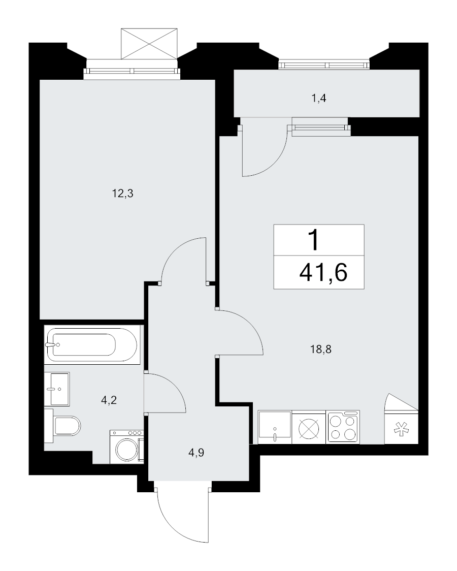 2 ккв (Евро) 41,6 м²
