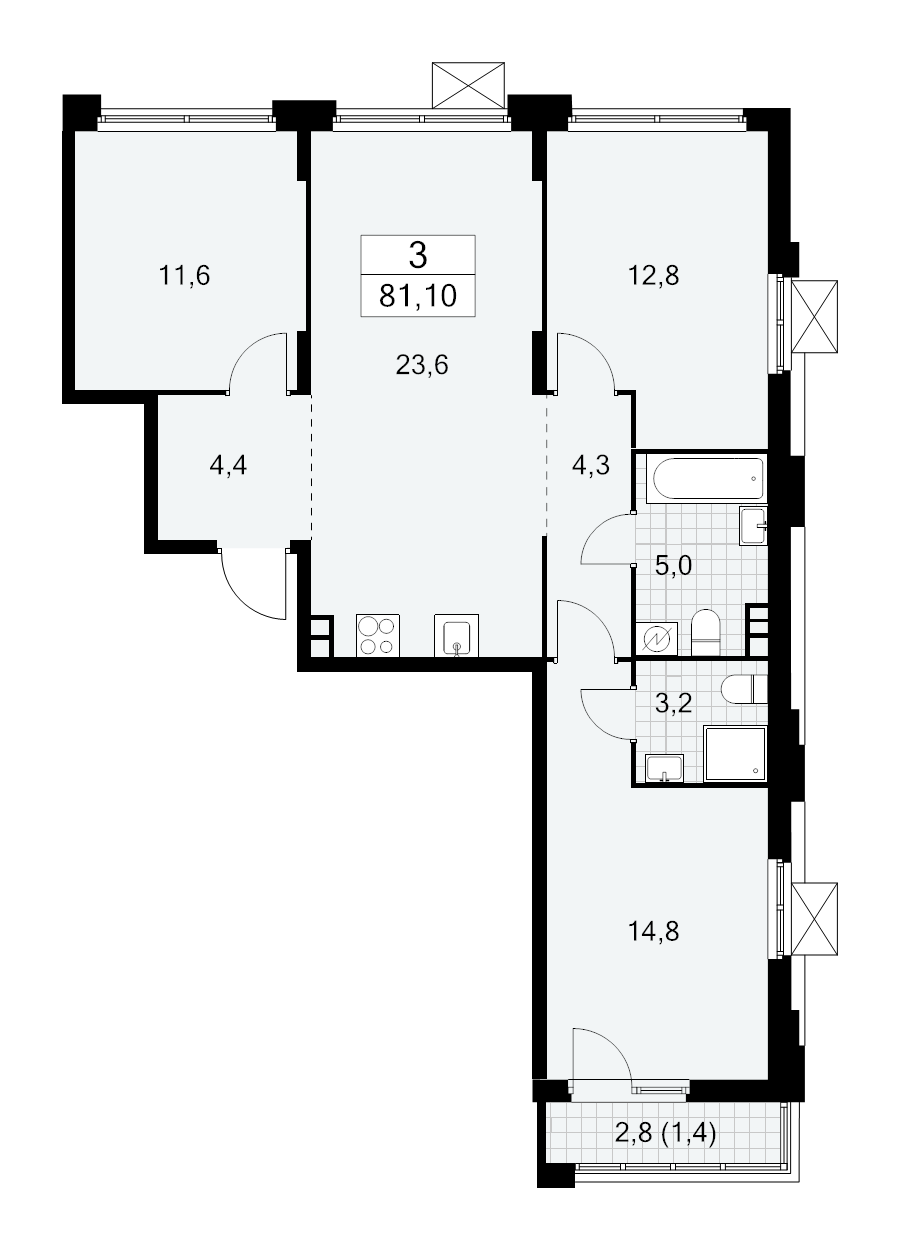 4 ккв (Евро) 81,1 м²