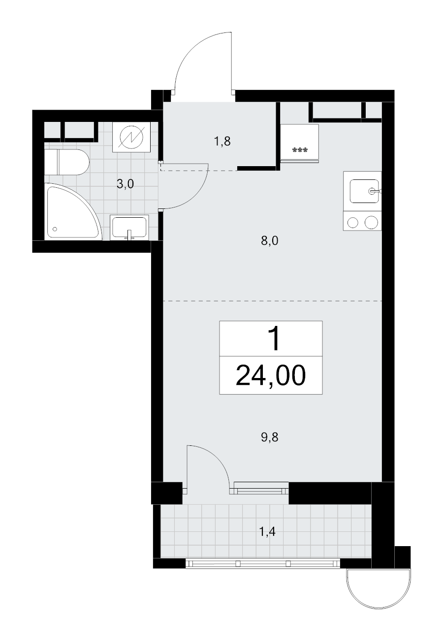 Студия 24 м²