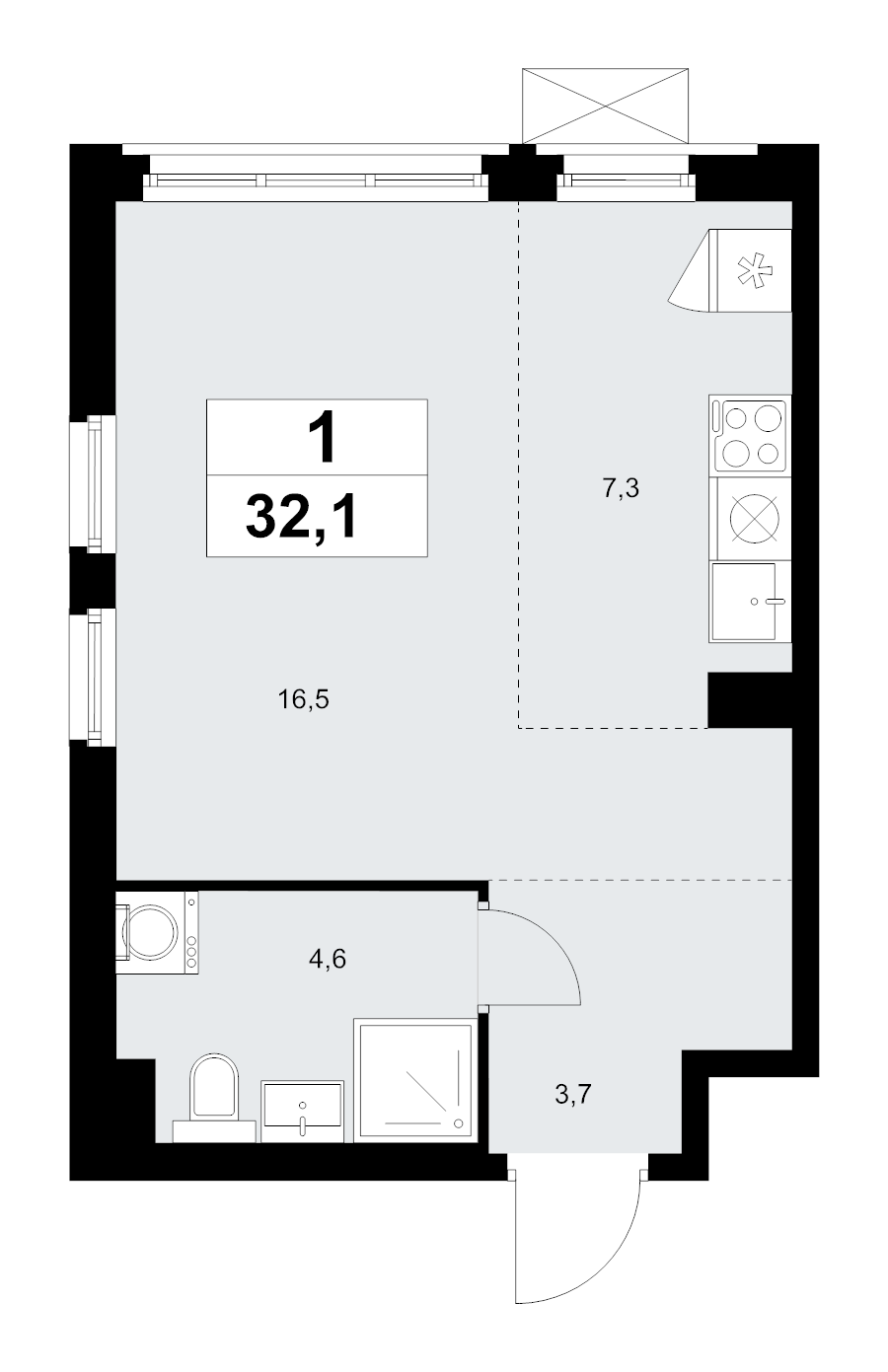Студия 32,1 м²