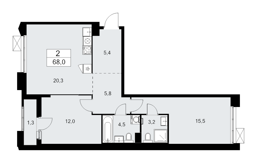 3 ккв (Евро) 68 м²