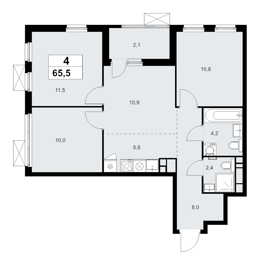4 ккв (Евро) 65,5 м²