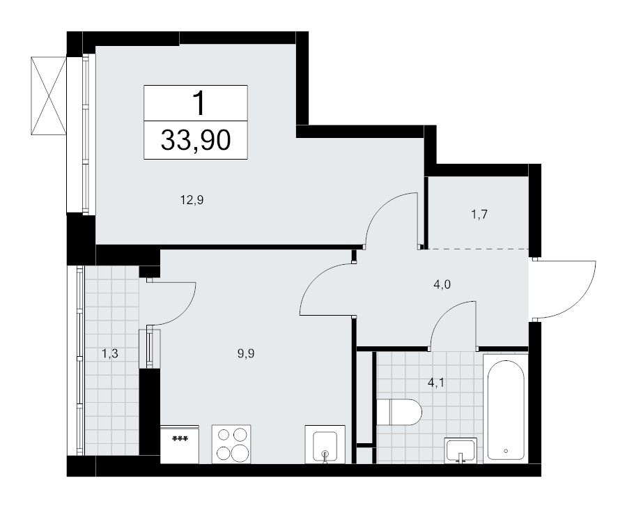 1 ккв 33,9 м²