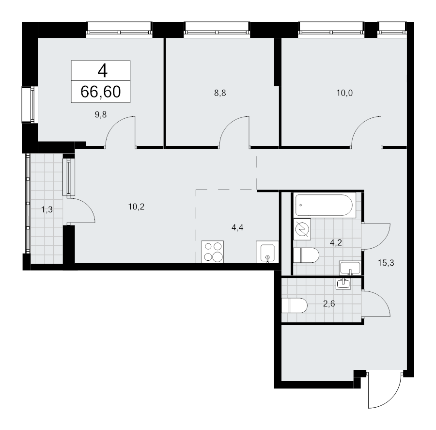 3 ккв 66,6 м²