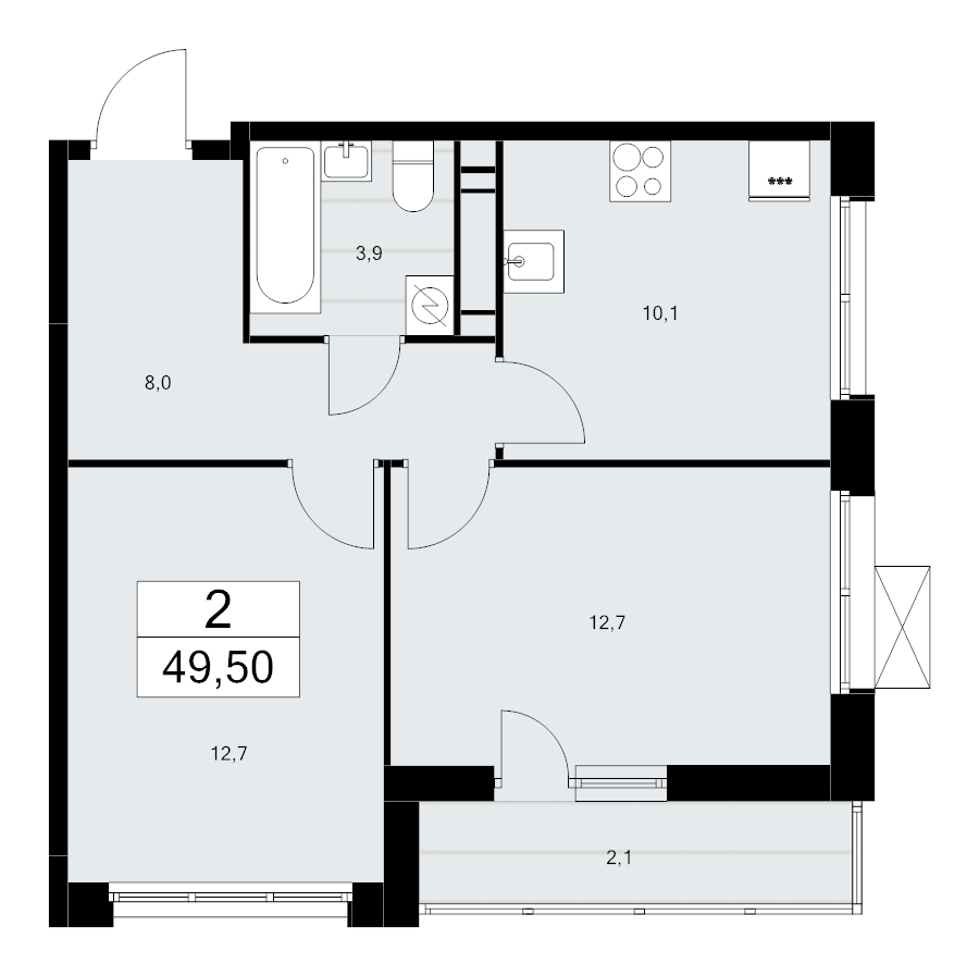 2 ккв 49,5 м²