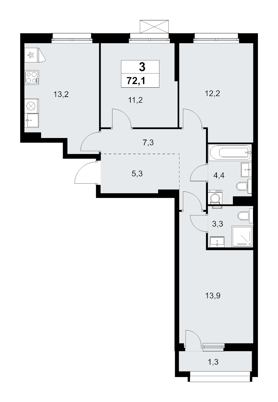 3 ккв 72,1 м²