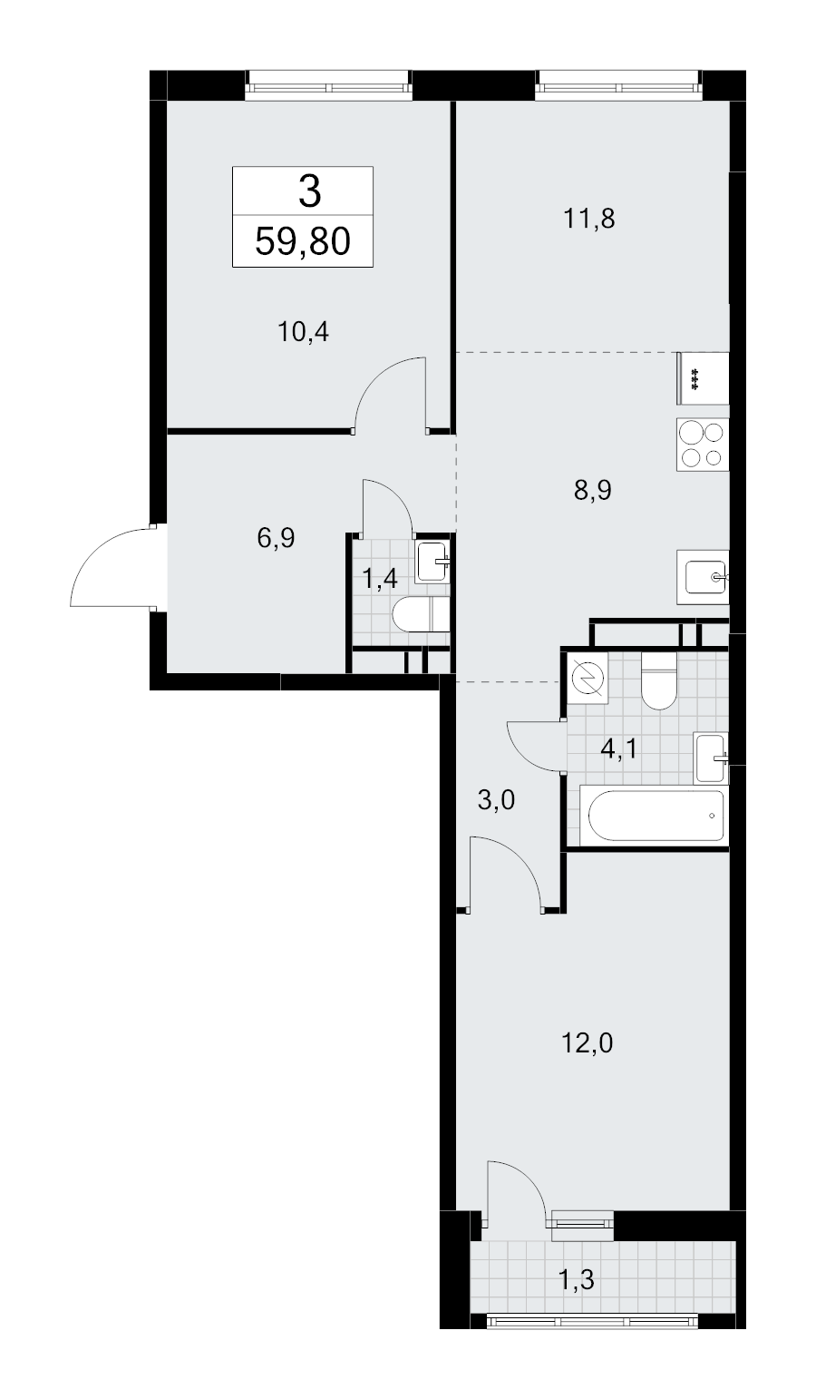 3 ккв (Евро) 59,8 м²