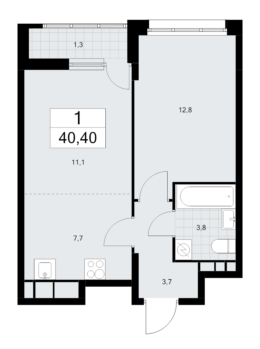 2 ккв (Евро) 40,4 м²