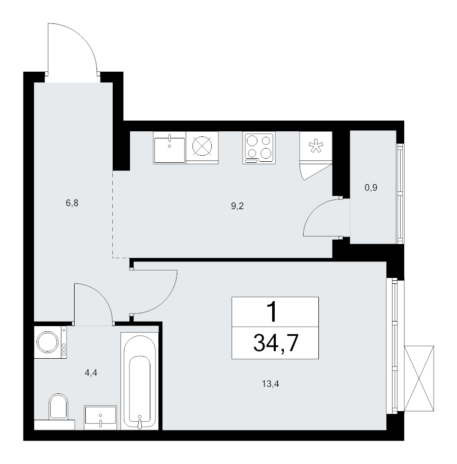 1 ккв 34,8 м²