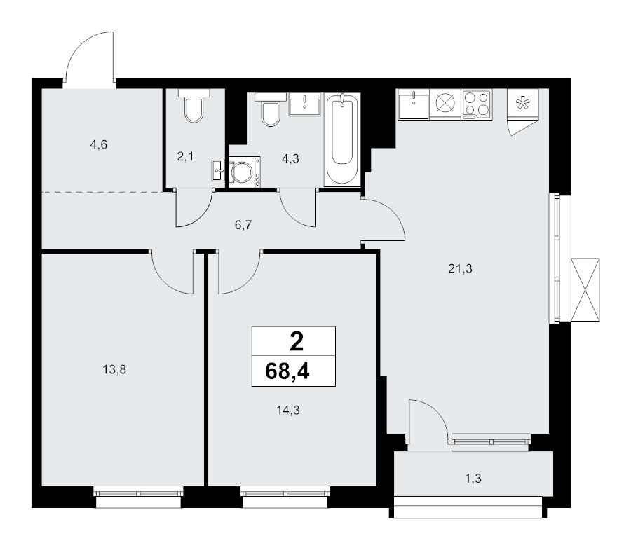 3 ккв (Евро) 68,4 м²