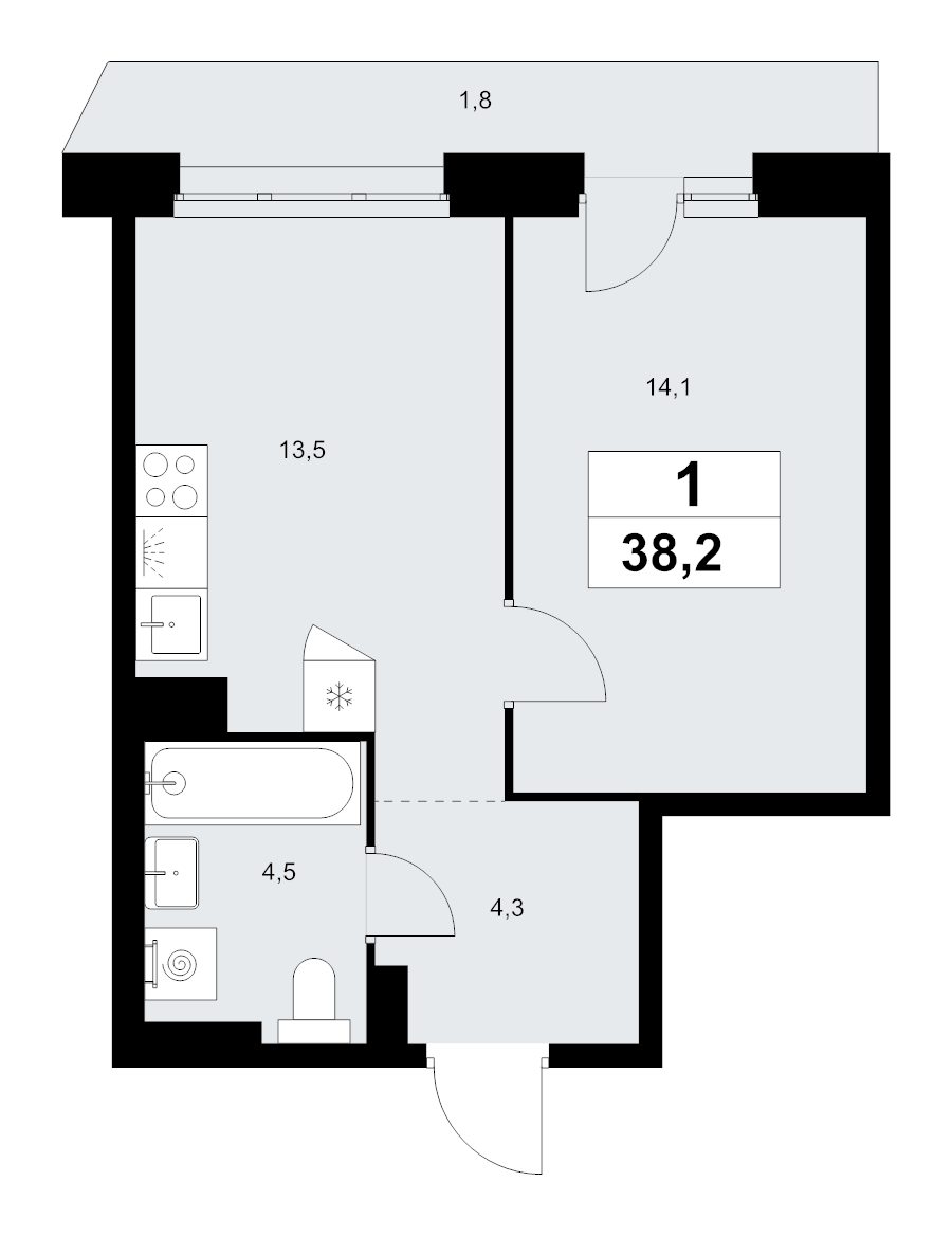 1 ккв 38,2 м²