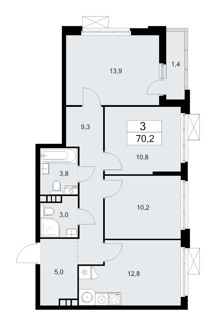 3 ккв 70,2 м²