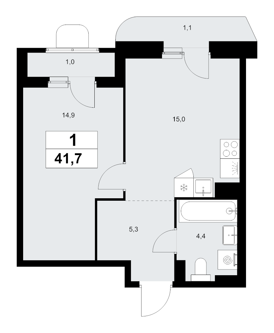 2 ккв (Евро) 41,7 м²