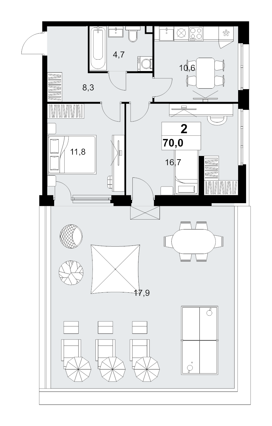 2 ккв 70 м²