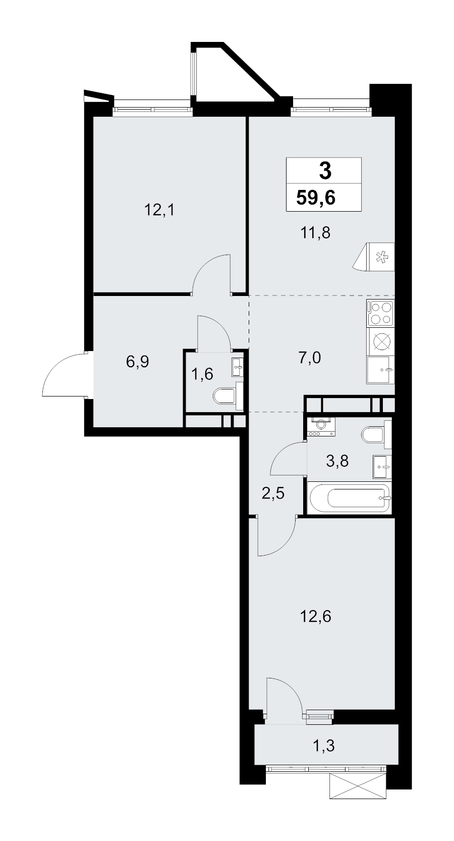 3 ккв (Евро) 59,6 м²