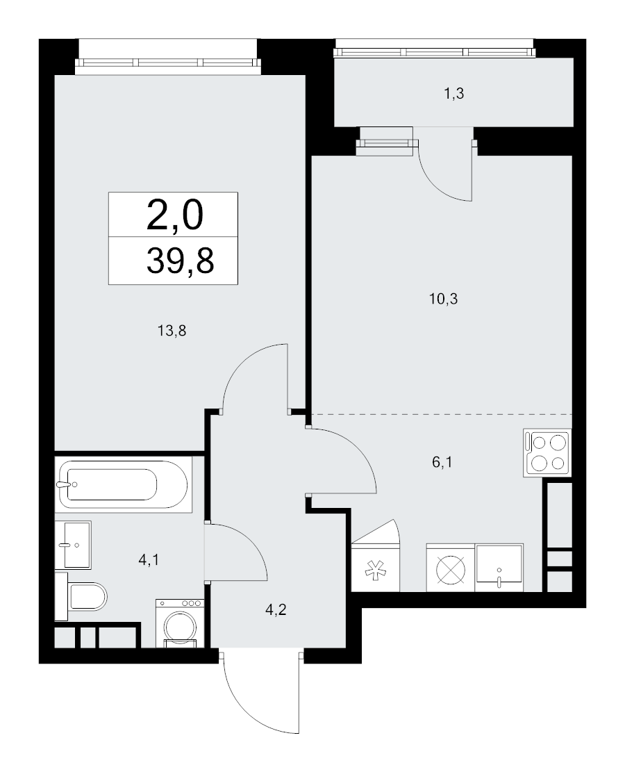 2 ккв (Евро) 39,8 м²