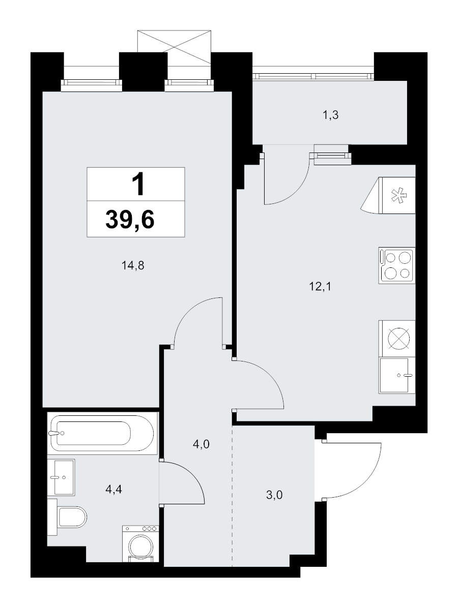 1 ккв 39,6 м²