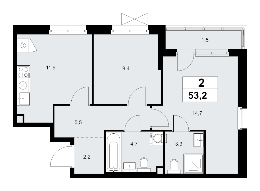 2 ккв 53,2 м²