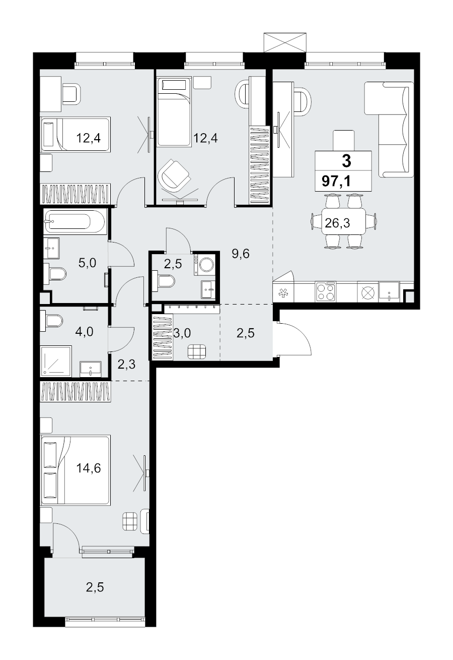 4 ккв (Евро) 97,1 м²