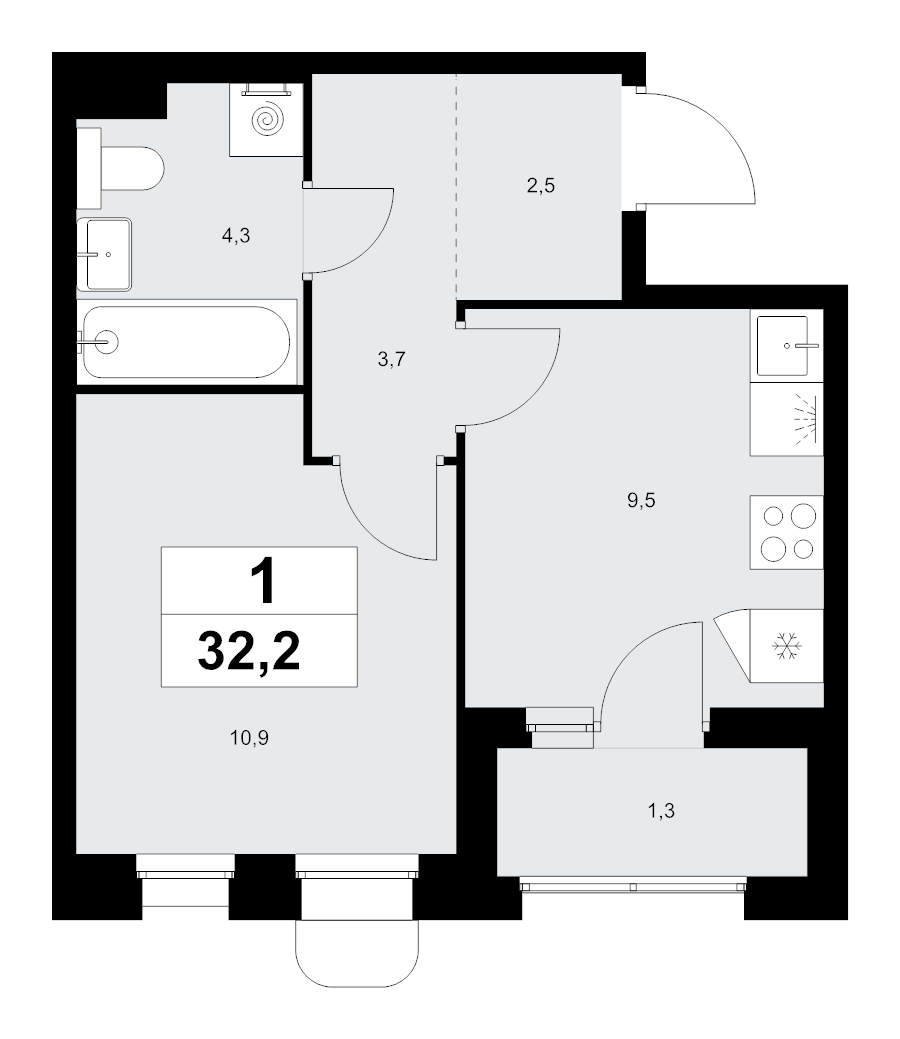 1 ккв 32,2 м²