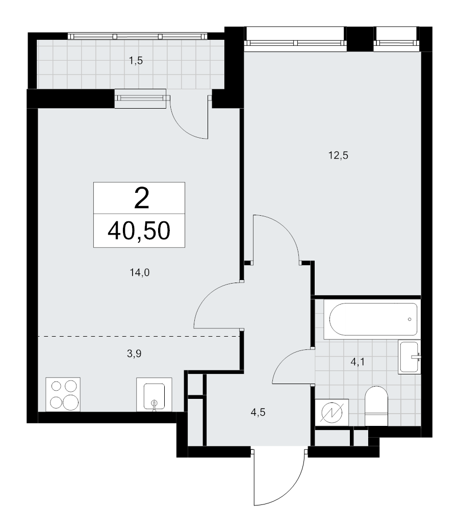 2 ккв (Евро) 40,5 м²