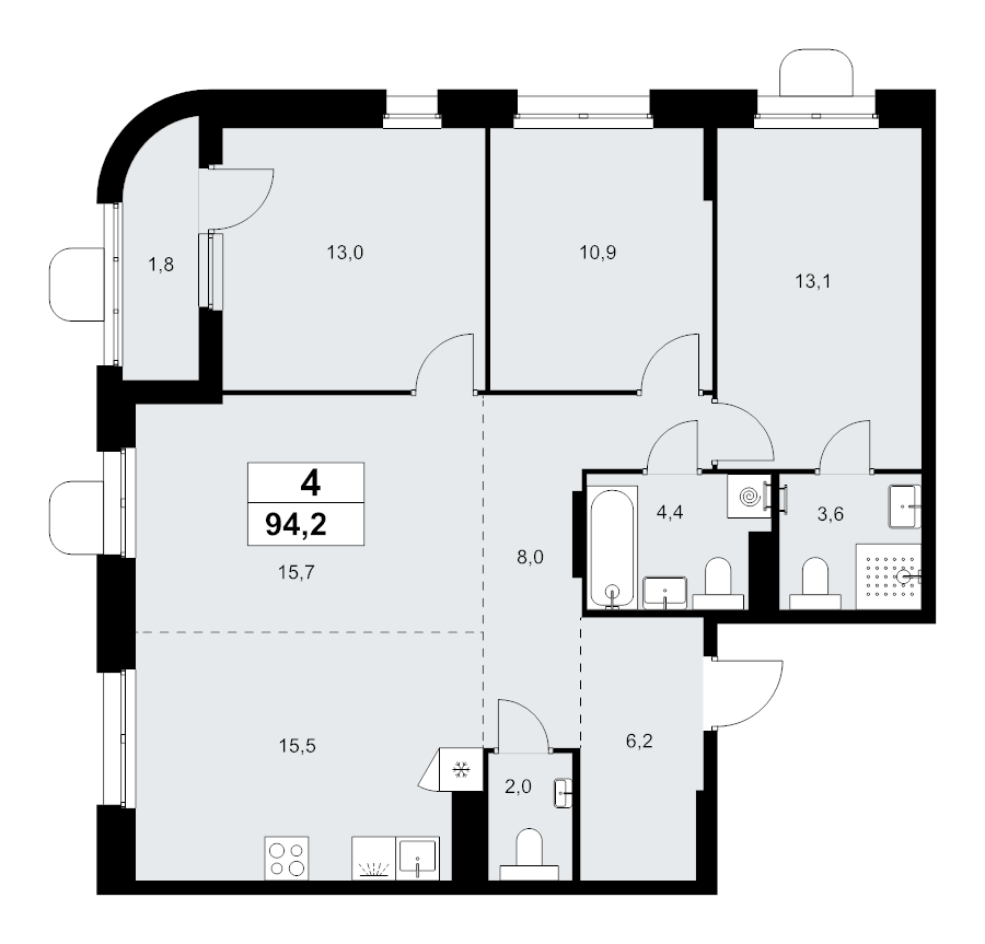 4 ккв (Евро) 94,2 м²