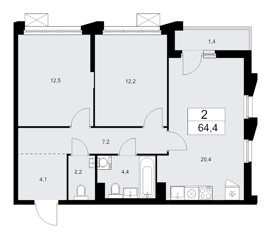 3 ккв (Евро) 64,4 м²