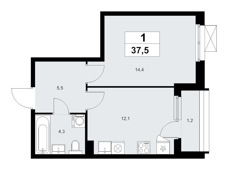1 ккв 37,5 м²