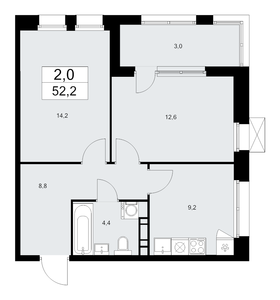 2 ккв 52,2 м²