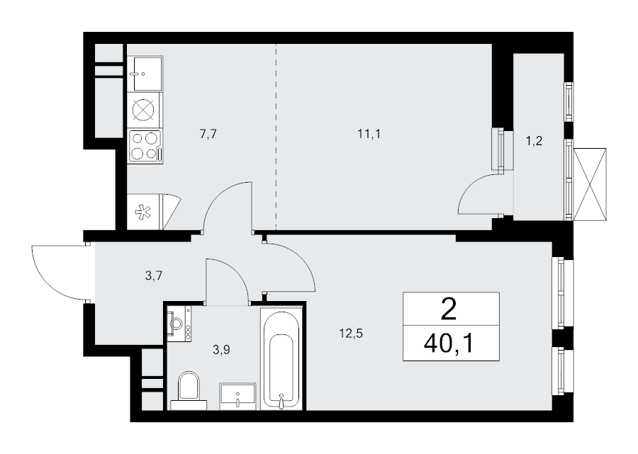 2 ккв (Евро) 40,1 м²