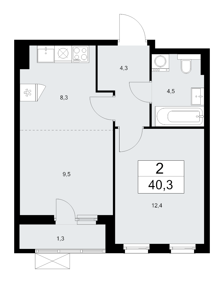 2 ккв (Евро) 40,4 м²