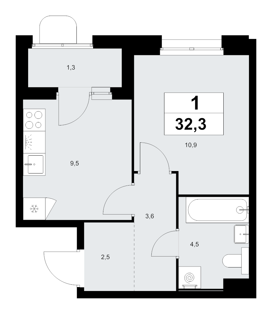 1 ккв 32,3 м²