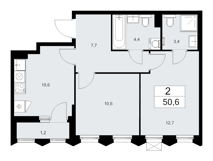 2 ккв 50,6 м²